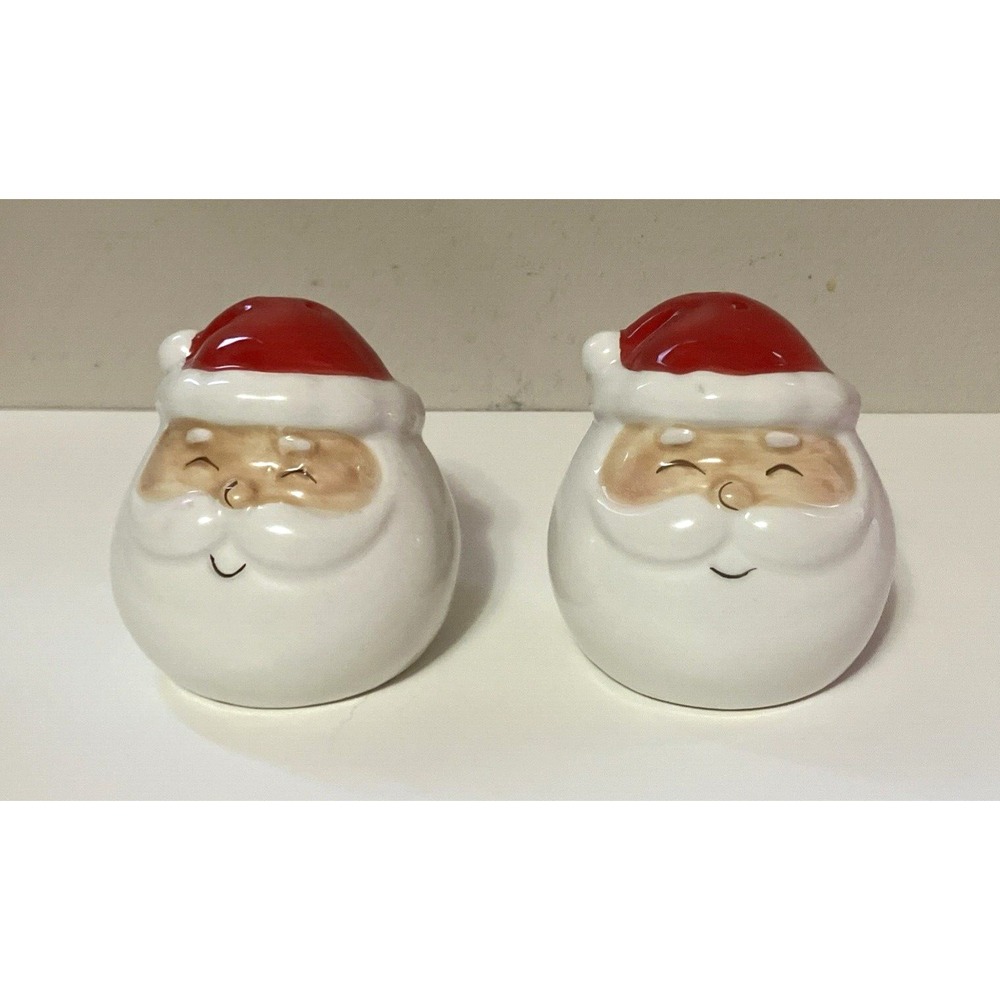 Set of 2 - Ceramic 2.5" Red & White SANTA SALT & PEPPER SHAKER Figurines
